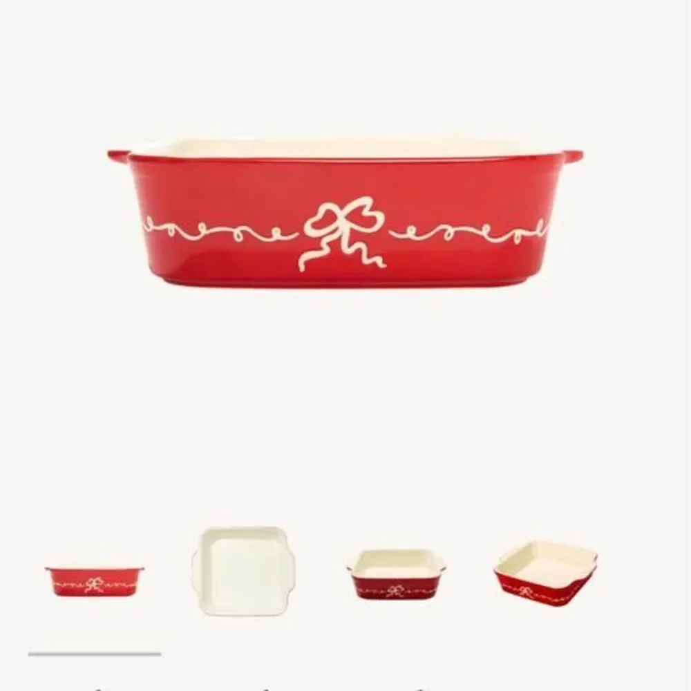 8” Ceramic Baking Dish Red bow NEW in box